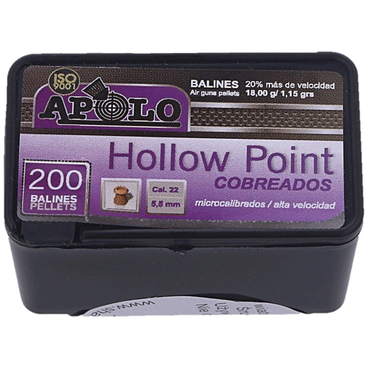 Apolo Hollow Point Copper AirGun Pellets .22/5.5 mm, 200 pcs 1.15g/18.0gr (19991)