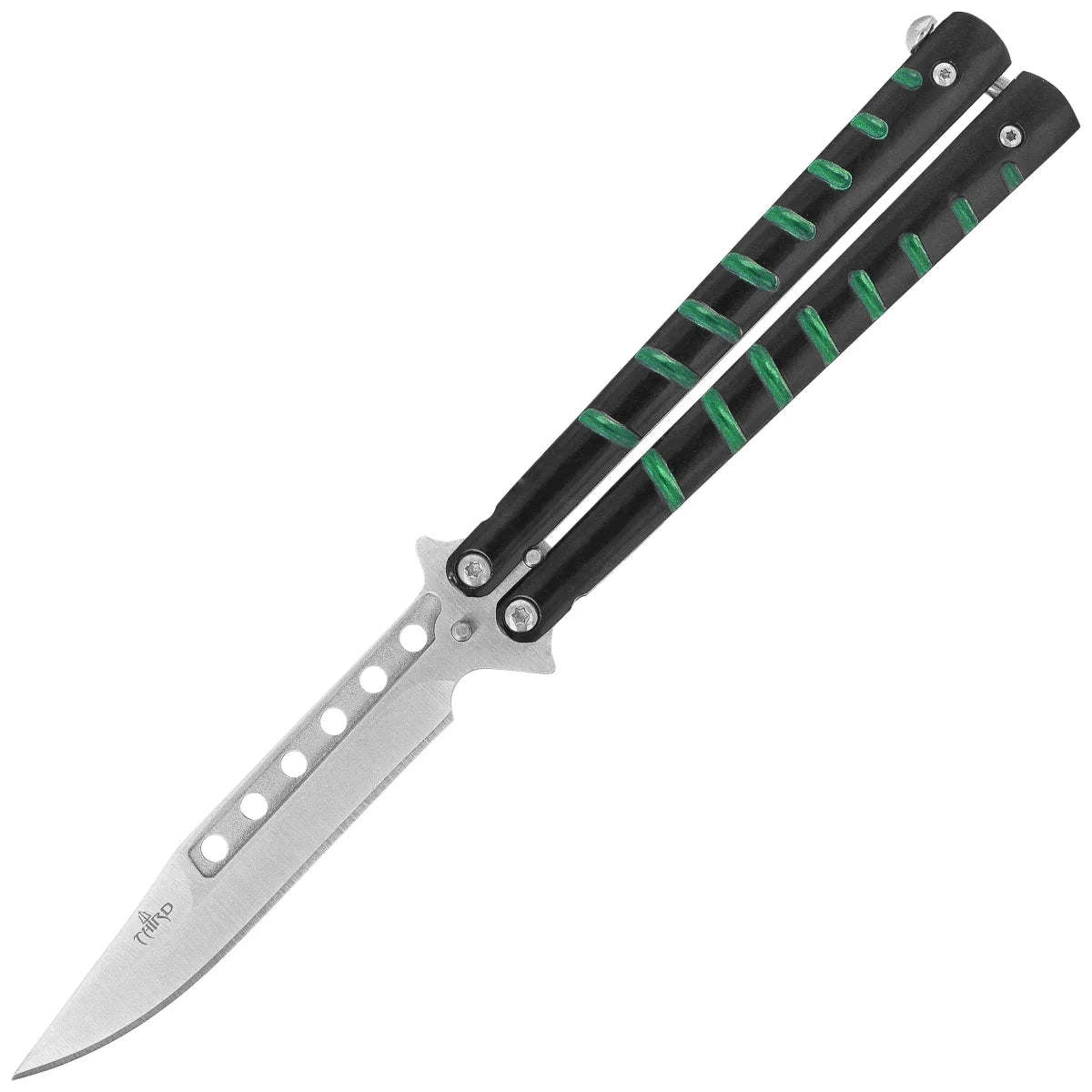 Third Decor Habitat Balisong Knife Black/Green Stainless Steel, Satin 420 (16071V)