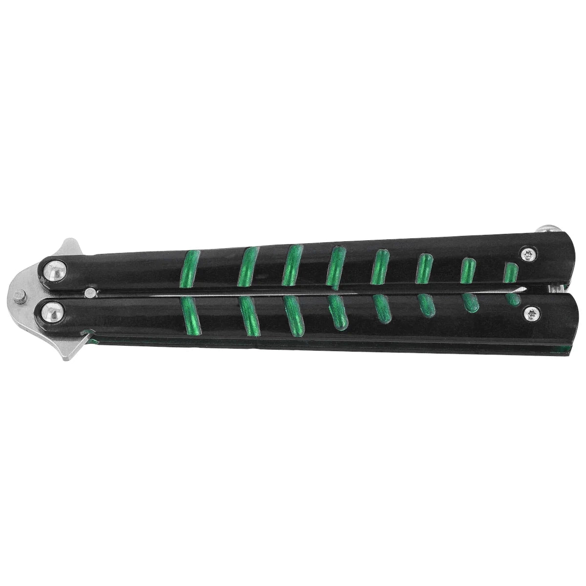 Third Decor Habitat Balisong Knife Black/Green Stainless Steel, Satin 420 (16071V)