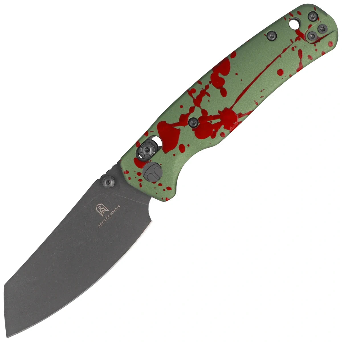 Bestechman Cicada's Wing Zombie Exclusive Knife Green Aluminum, Gray PVD / Stonewashed 14C28N (BMK06-C-10)