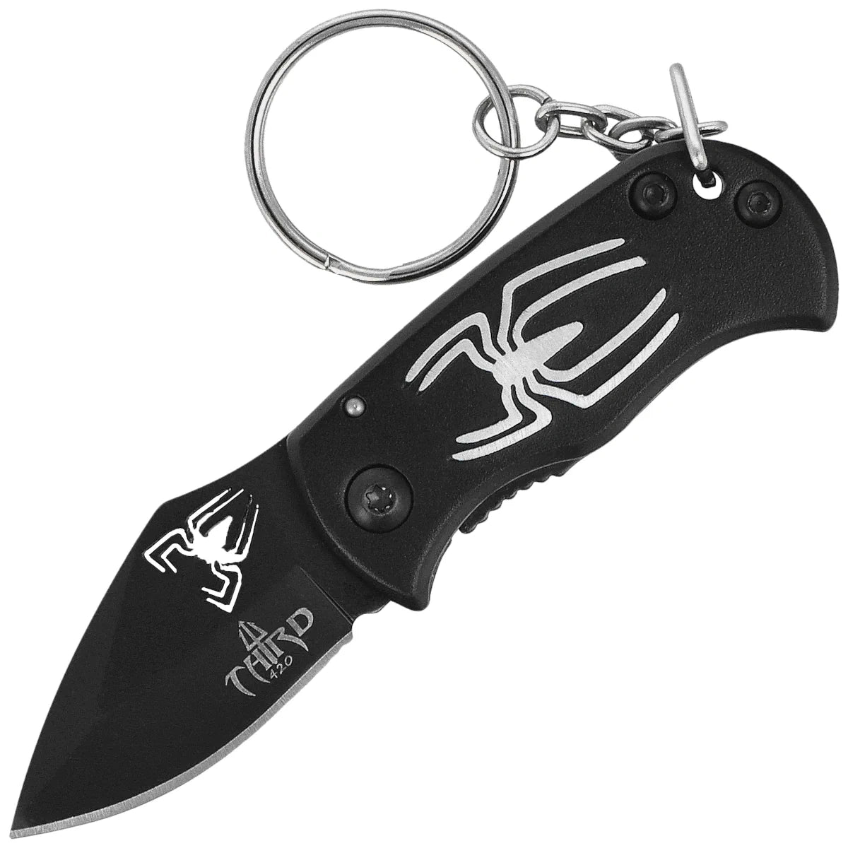 Third Decor Habitat Spider Knife Keychain Black Aluminum, Black 420 (N201A)