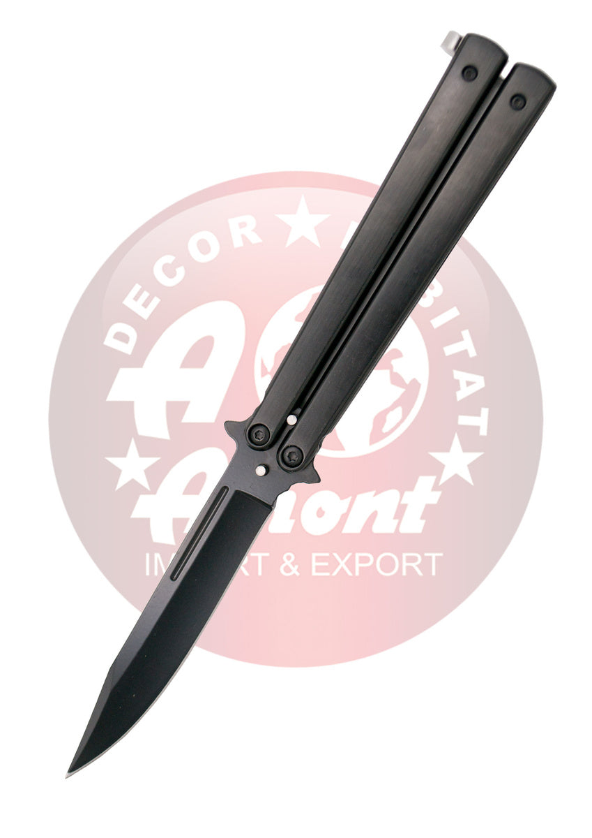 Third Decor Habitat Balisong Knife Black Stainless Steel, Black 420 (TH-24690)