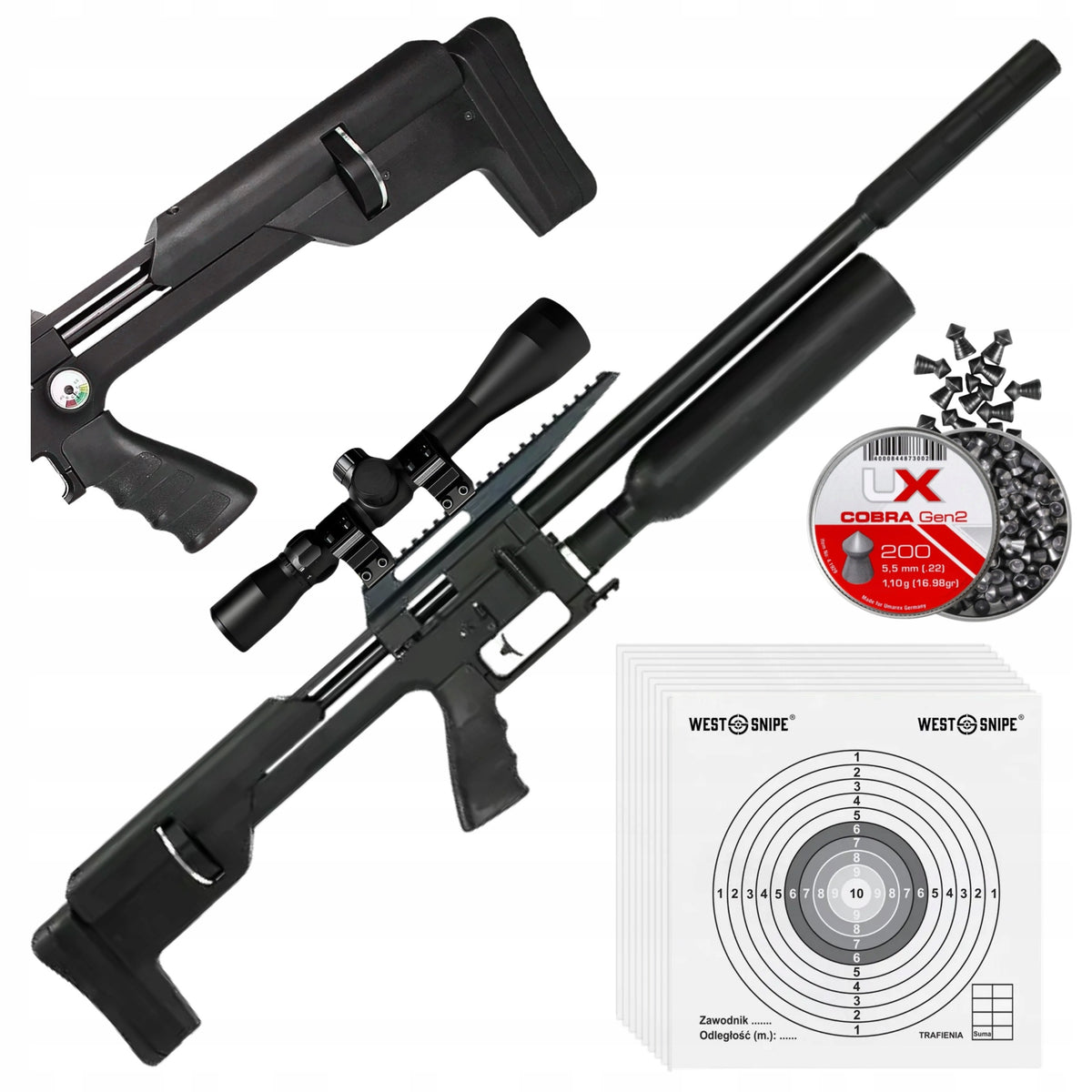 WIATRÓWKA PNEUMATYCZNA KARABINEK NA ŚRUT M60B PCP 5,5mm ZESTAW ŚRUTY <17J